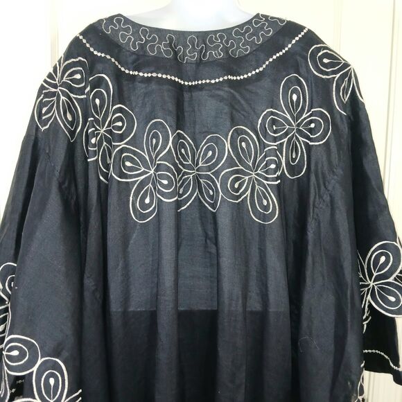 Vintage Ashanti Women Dark Blue African 100% Linen Kimono Kaftan Embroidered OS - Picture 12 of 16